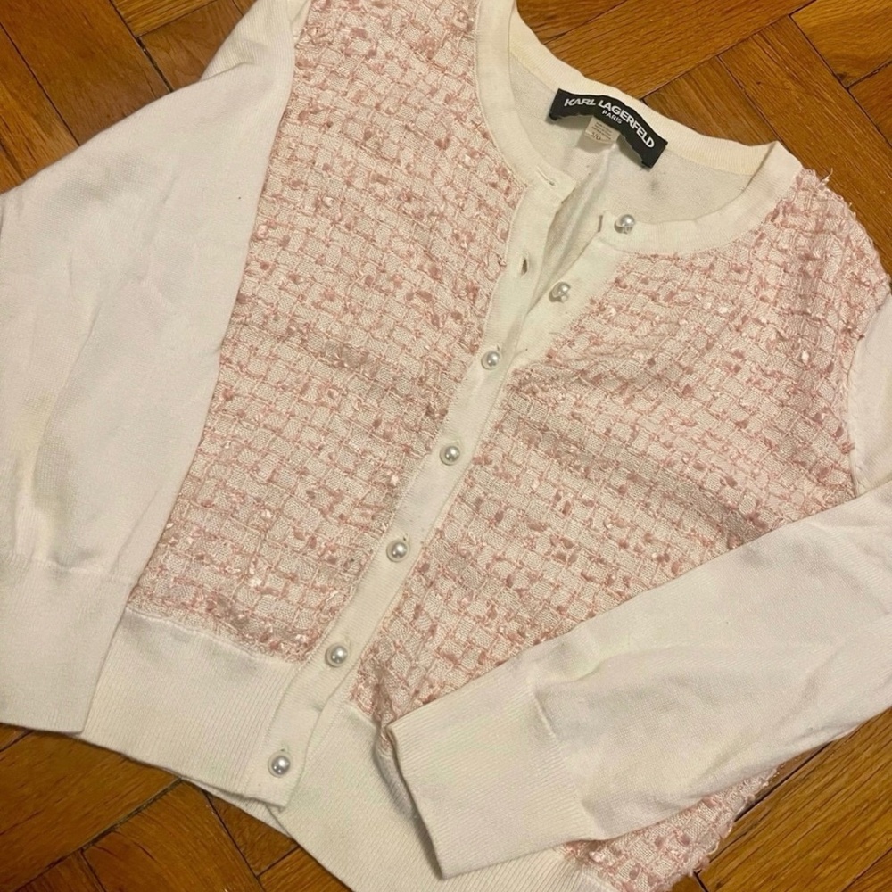 Karl Lagerfeld Paris Pink Cardigan W/Pearl Buttons Size S